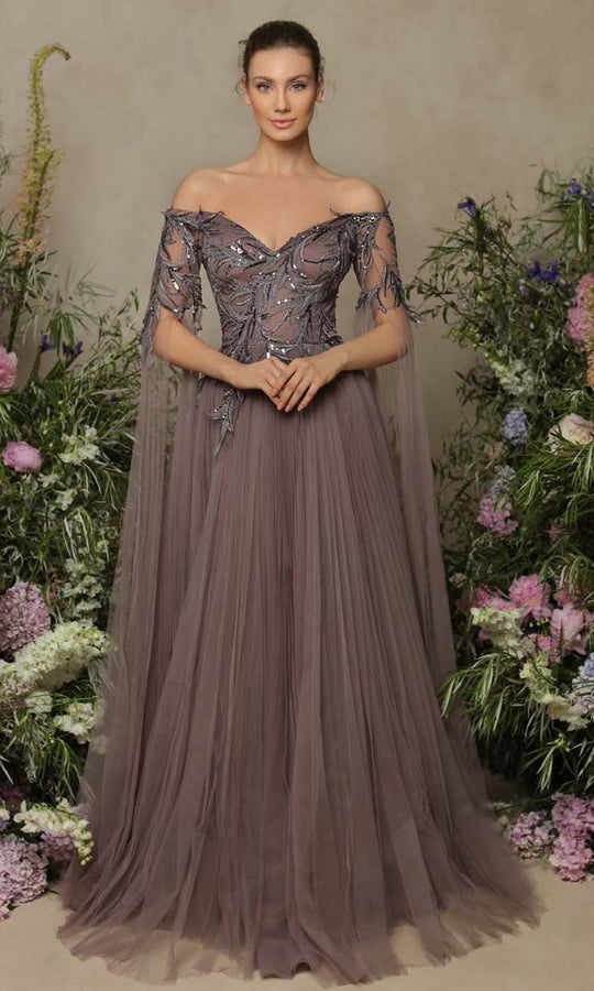 Tarik Ediz - 98077 Embellished V Neck And Back Gown