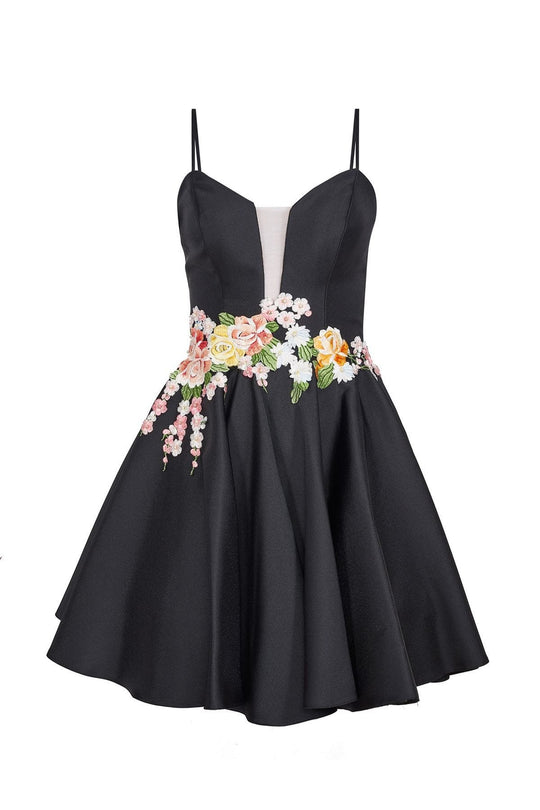 Tarik Ediz - Floral Accented A-line Dress 50067
