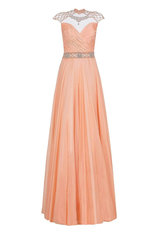 Tarik Ediz - Bejeweled Illusion Bateau Neck Dress 50094