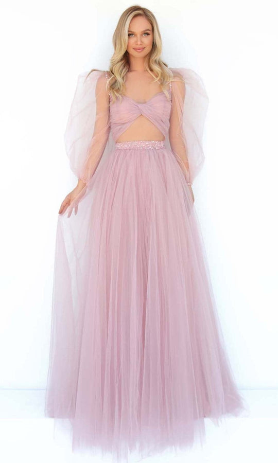 Tarik Ediz - 51037 Sheer Bishop Sleeve Tulle Gown