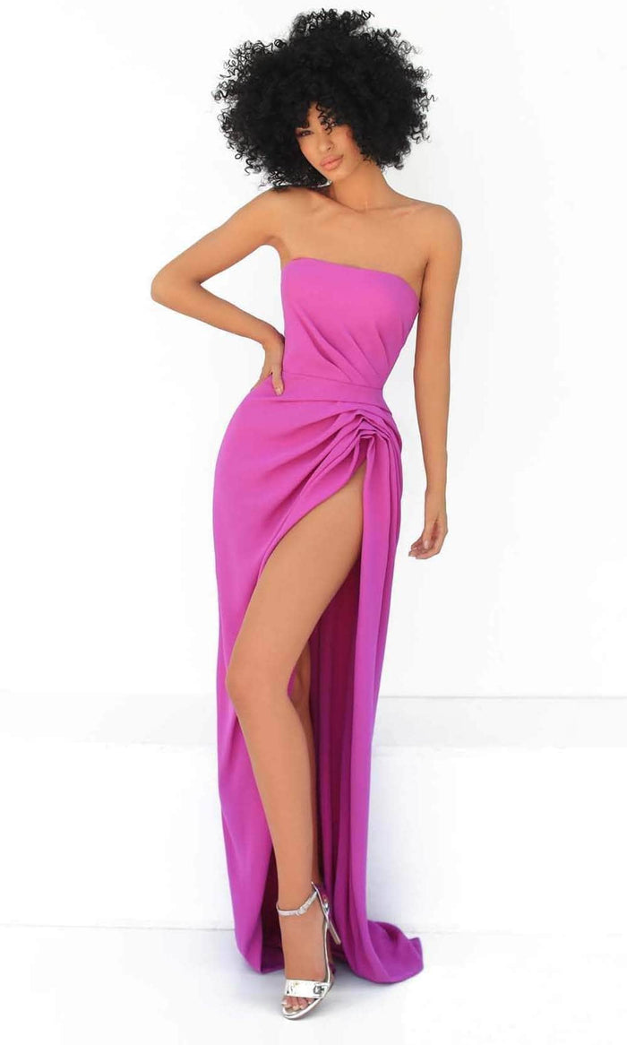 Tarik Ediz 51052 - Straight-Across High Slit Prom Gown Prom Dresses 0 / Orchid Flower