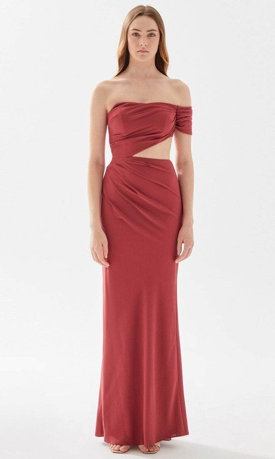 Tarik Ediz 52083 - Cutout Midriff Sheath Prom Dress