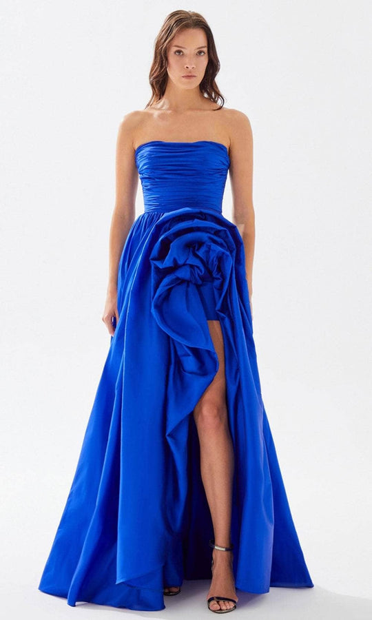 Tarik Ediz 52118 - Rosette Detailed A-Line Prom Dress