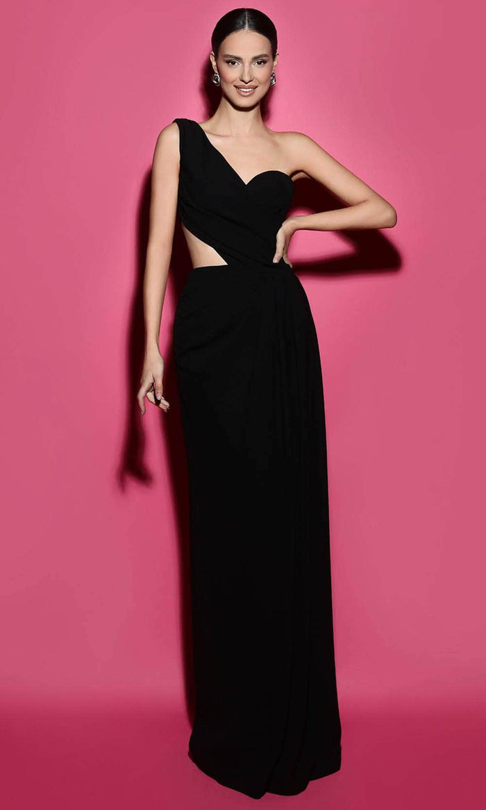 Tarik Ediz 53005 - Asymmetrical Cutout Evening Gown Special Occasion Dress 0 / Black