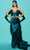 Tarik Ediz 53035 - Draped Satin Long Gown Special Occasion Dress 0 / Petrol