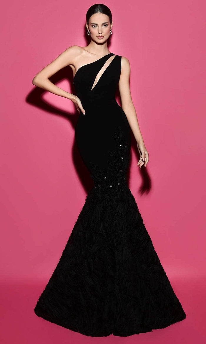 Tarik Ediz 53041 - Asymmetric Cutout Mermaid Gown Prom Dresses 0 / Black