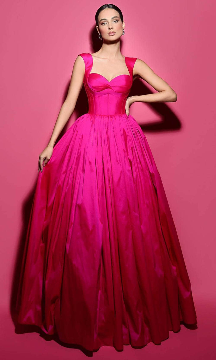 Tarik Ediz 53043 - Sweetheart Taffeta Evening Gown Special Occasion Dress 0 / Fuchsia
