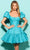 Tarik Ediz 53150 - Puff Sleeve A-Line Cocktail Dress Special Occasion Dress 0 / Sea Turquasia