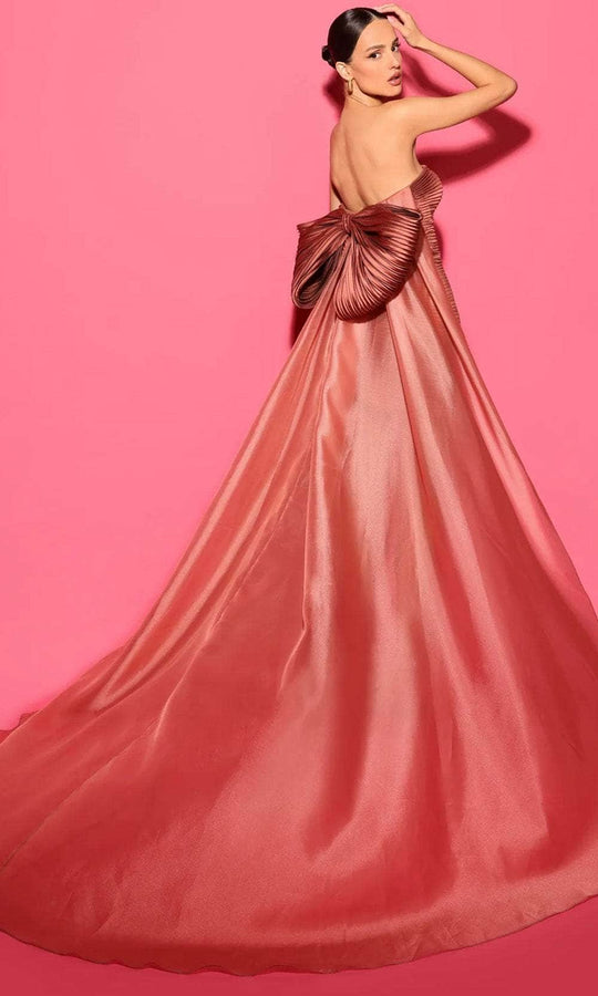 Tarik Ediz 53155 - Strapless Cocktail dress with Train Overlay