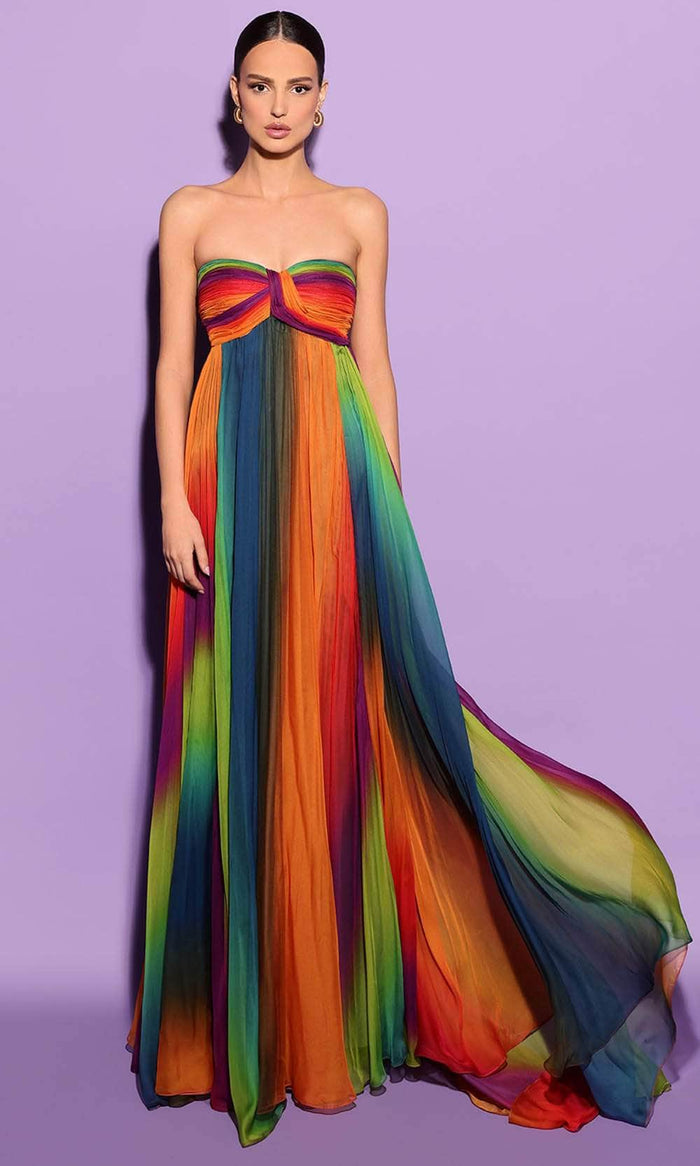 Tarik Ediz 53187 - Multicolored Sheath Long Dress Prom Dresses 0 / Rainbow