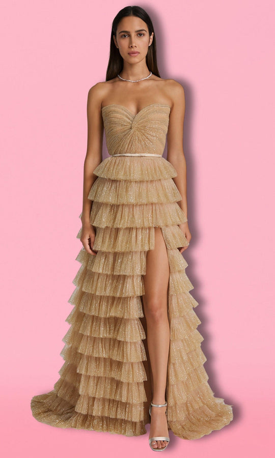 Tarik Ediz 55034 - Tiered Glitter Tulle Evening Dress