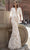 Tarik Ediz 93821 - Beaded Applique Cape Evening Dress Evening Dresses 14 / Navy
