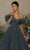 Tarik Ediz 98052 - Ruffled Sleeve A-Line Evening Gown Evening Dresses 10 / Smoke Blue