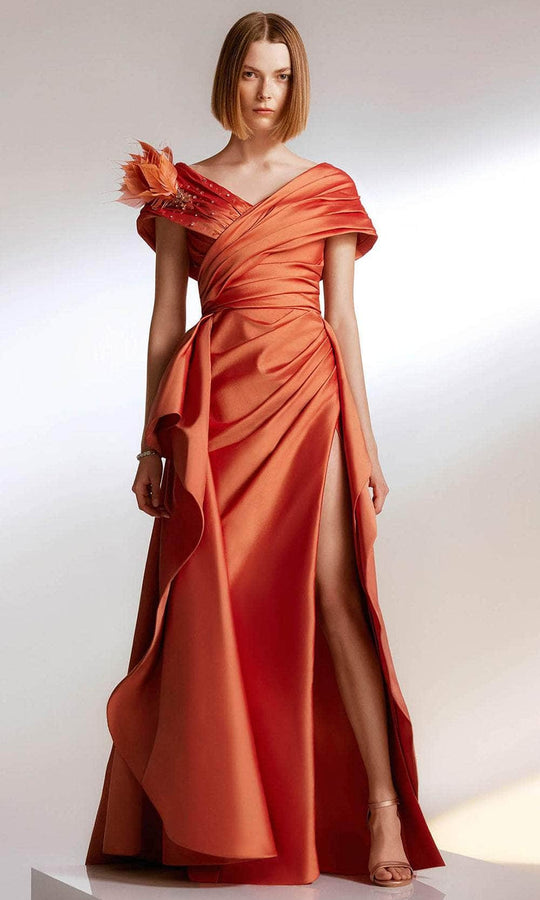 Tarik Ediz 98221 - Feather Ornate Overskirt Evening Gown