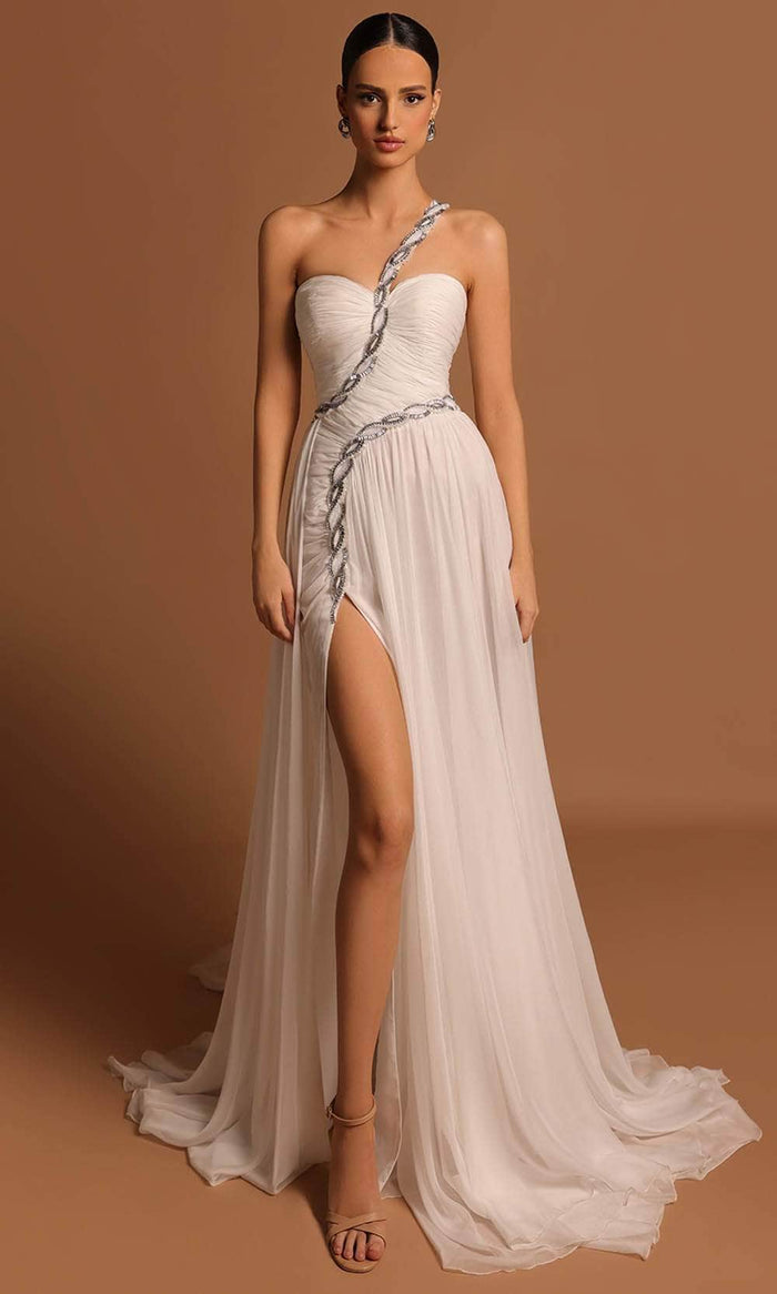 Tarik Ediz 98408 - Chain Style A-line Prom Dress Prom Dresses 0 / Ivory