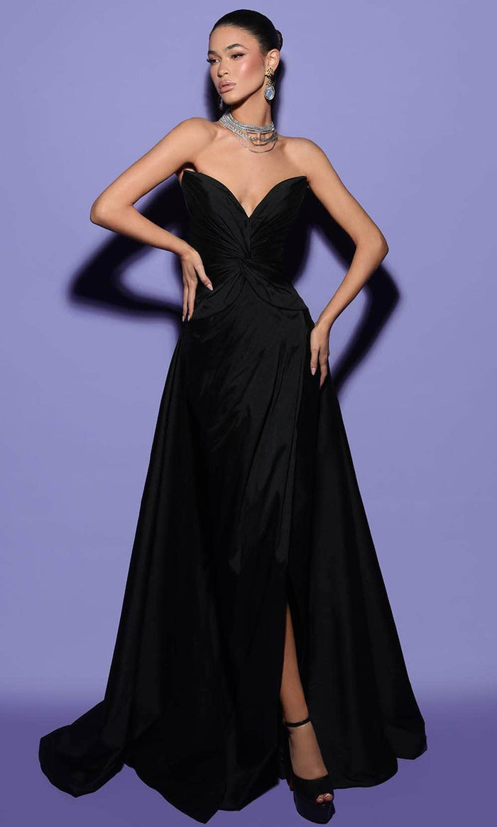 Tarik Ediz 98424 - Jeweled Back Evening Gown Special Occasion Dress 0 / Black