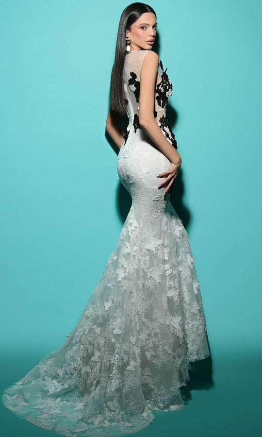 Tarik Ediz 98467 - Butterfly Embroidered Illusion Sheath Dress