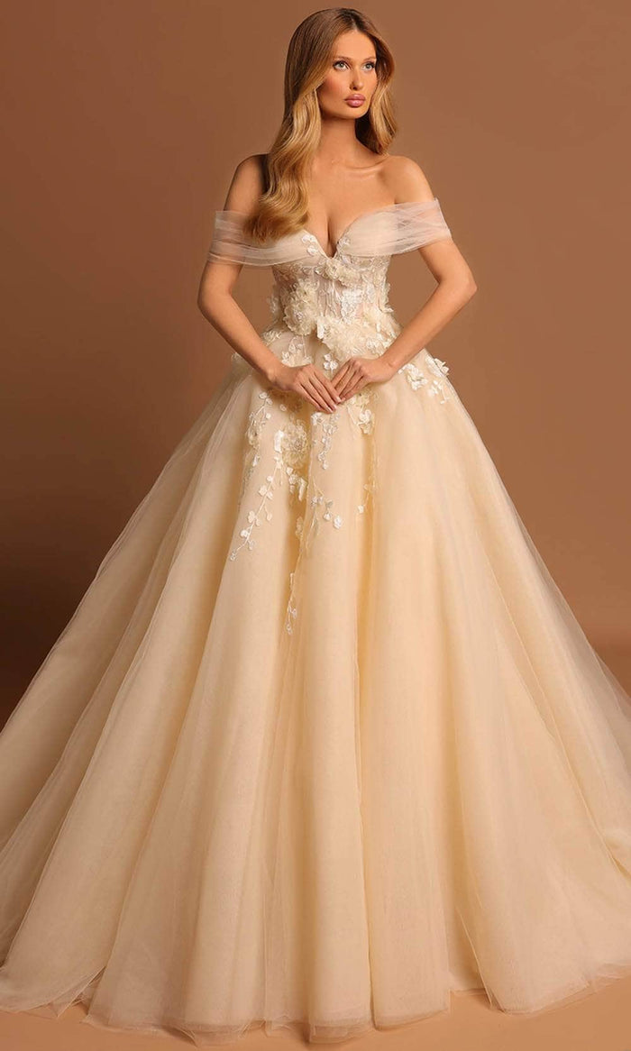 Tarik Ediz 98472 - Off-Shoulder Glitter Tulle Prom Gown Prom Dresses 0 / Mint