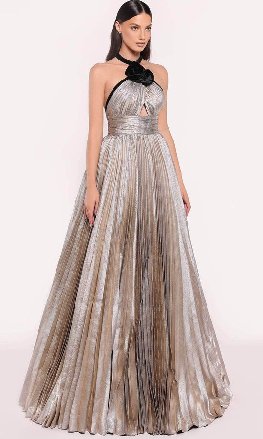 Tarik Ediz 98808 - Metallic Halter Evening Gown