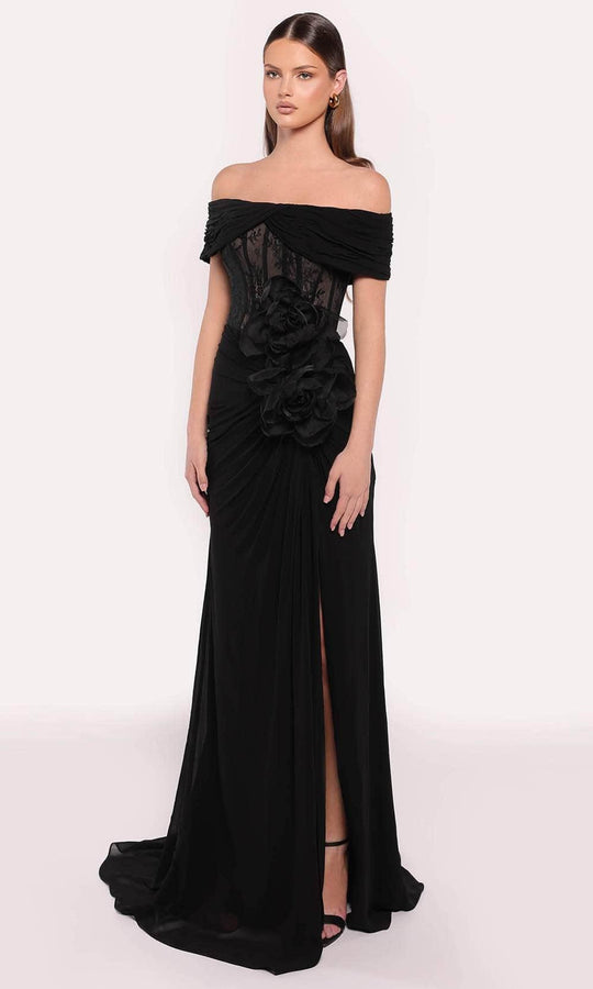Tarik Ediz 98815 - Floral Applique Gown with Slit