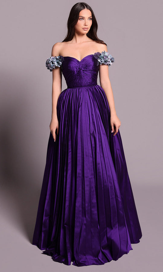 Tarik Ediz 99033 - Off Shoulder Floral Sleeve Ballgown