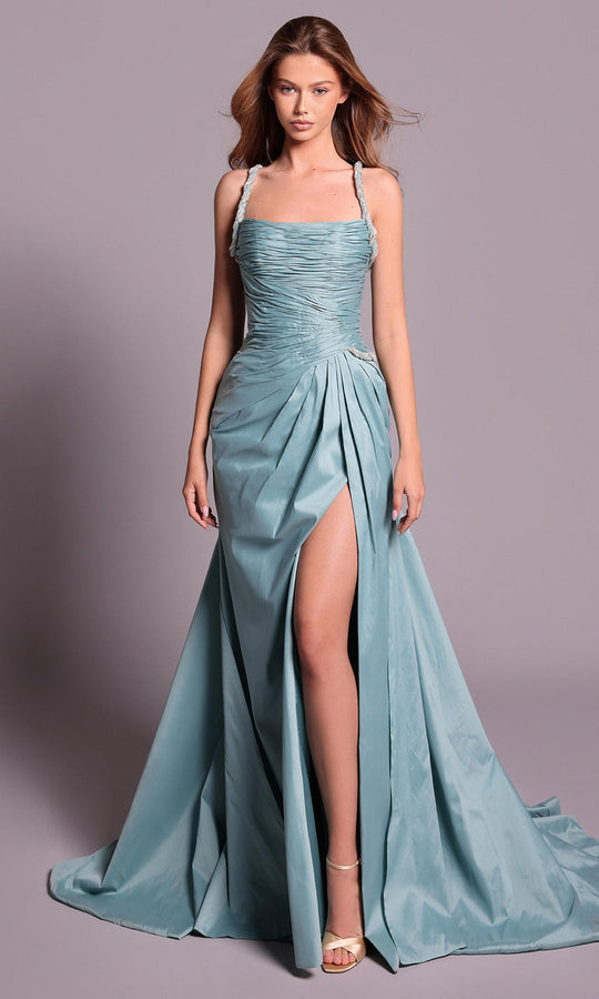 Tarik Ediz 99109 - Square Neck Overskirt Dress with Beaded Straps