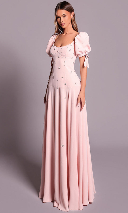 Tarik Ediz 99144 - Bow Puff Sleeve Beaded A-line Dress