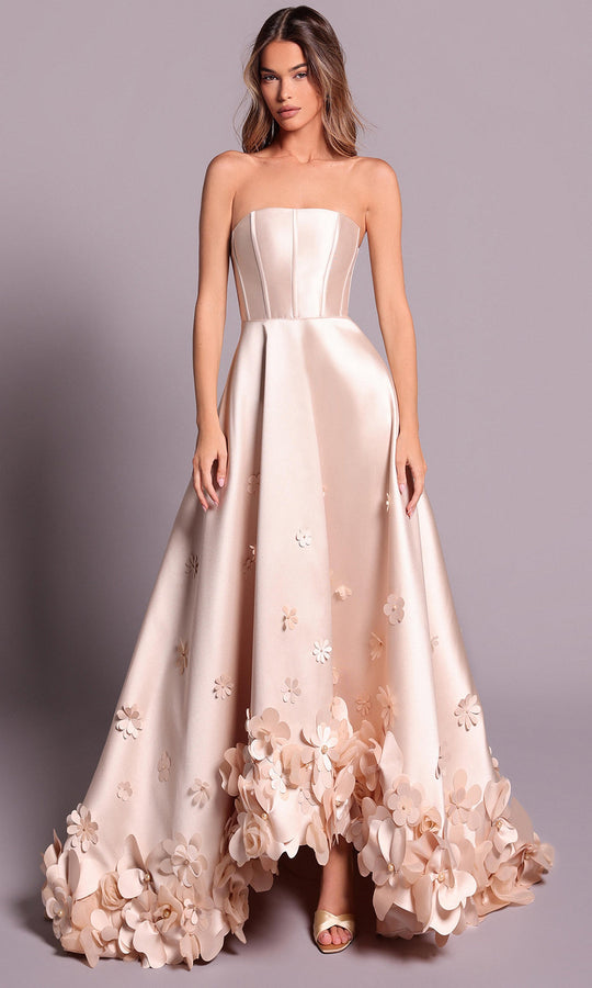 Tarik Ediz 99146 - Strapless Floral Hem Evening Dress