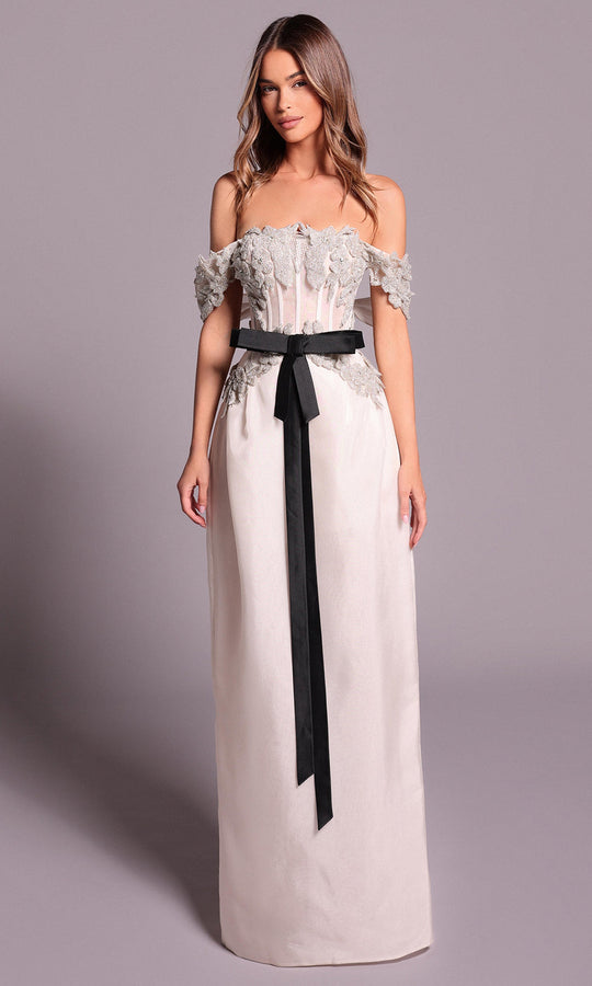 Tarik Ediz 99151 - Off Shoulder Appliqued Corset Dress