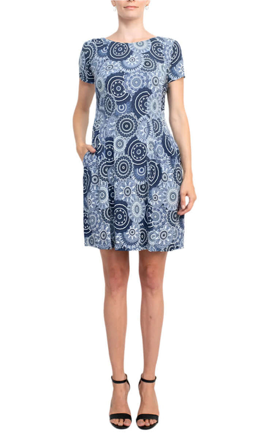 Connected Apparel TAX97664M1 - Short Sleeve Printed A-line Dress