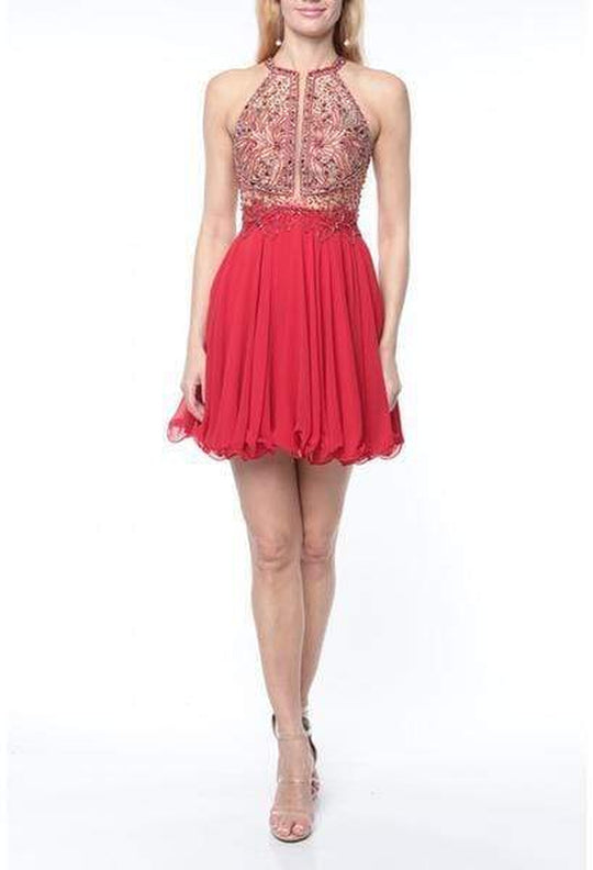 Terani Couture - 1921H0407 Floral Beaded Halter Short A-Line Dress