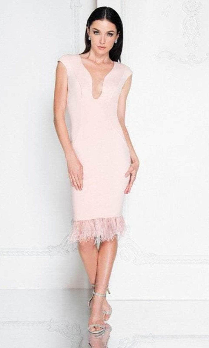 Terani Couture 1811C6011 - Fringed Sheath Dress Special Occasion Dress 8 / Blush