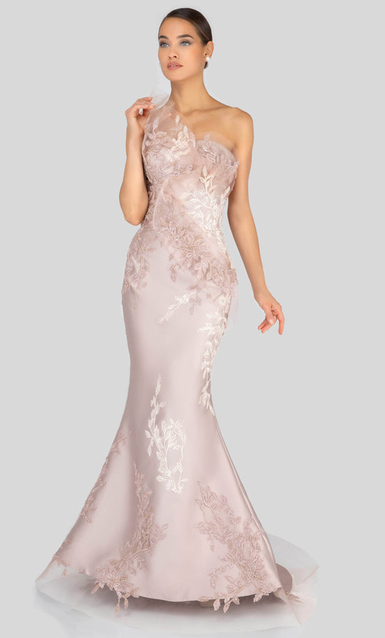 Terani Couture - 1911E9095 Embroidered Asymmetric Neck Mermaid Gown