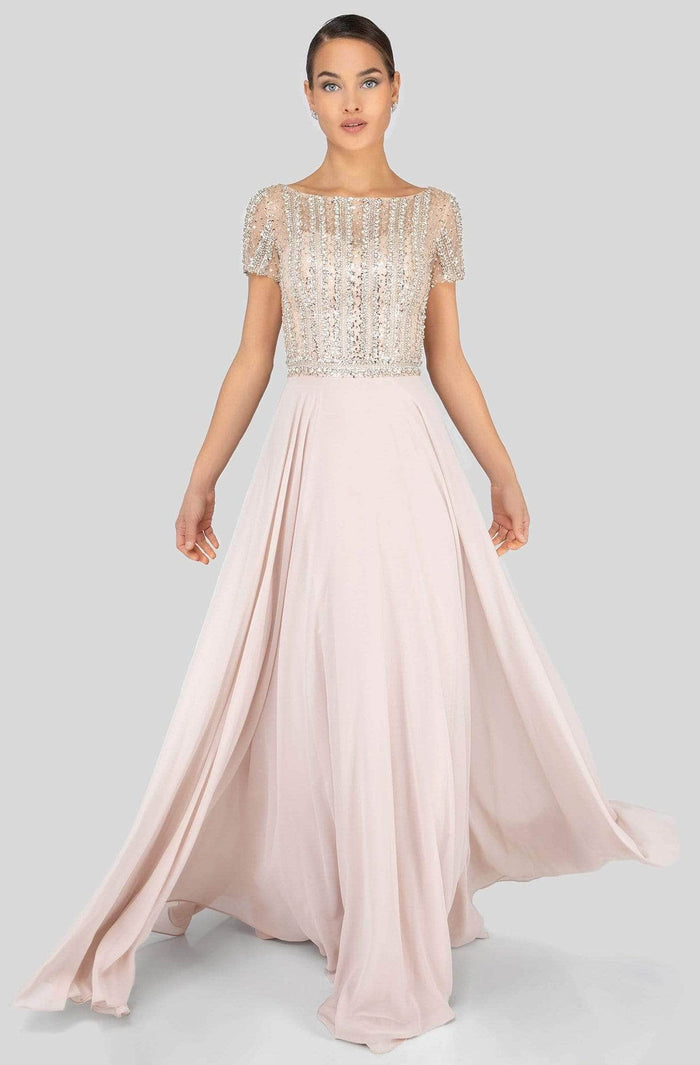 Terani Couture 1911M9664 - Short Sleeve Embellished Long Dress Special Occasion Dress 2 / Champagne
