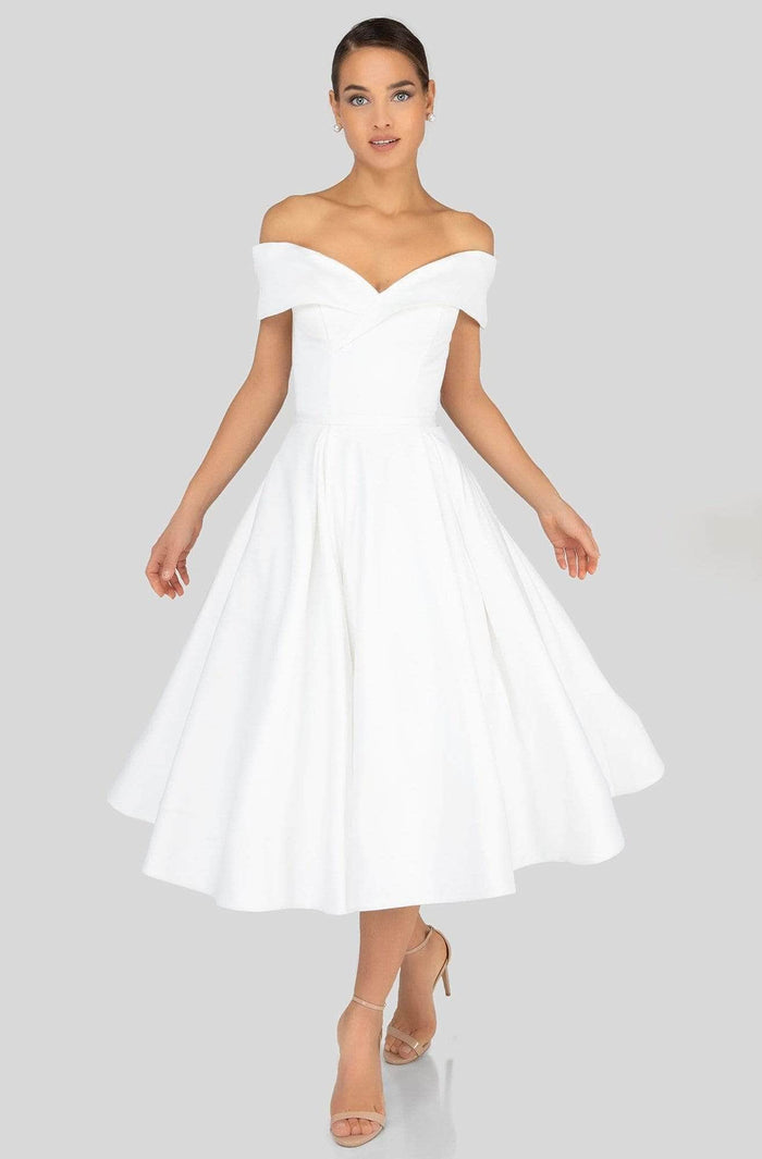 Terani Couture 1912C9656 - Tea Length Off Shoulder Dress Homecoming Dresses 0 / Ivory