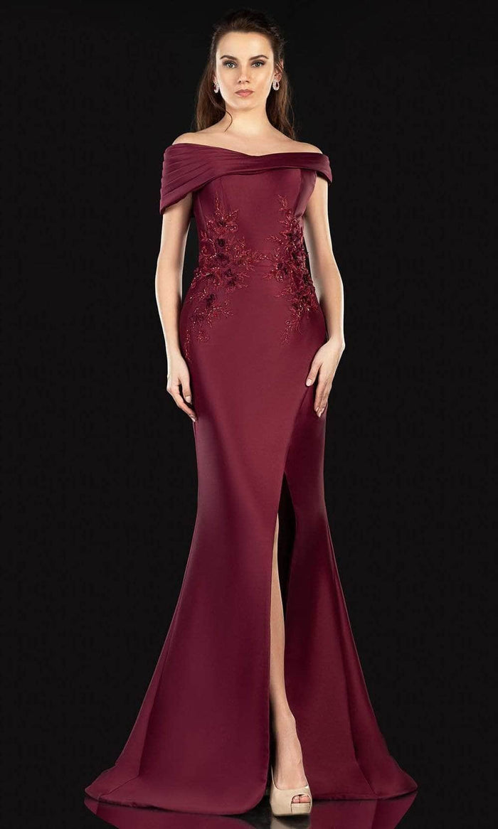 Terani Couture 2021M2991 - Lace Applique Mikado Gown Mother of the Bride Dresses 4 / Wine