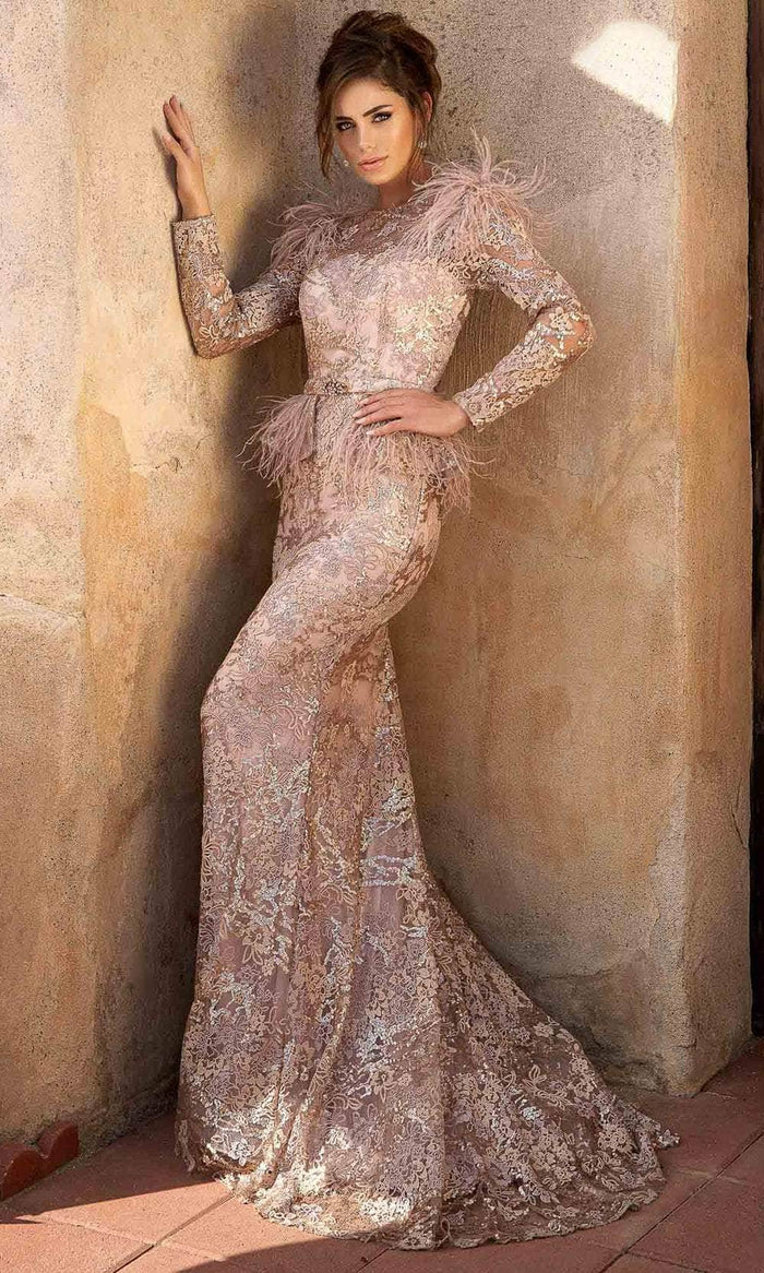 Terani Couture 2027E2933 - Long Sleeve Trumpet Evening Gown Evening Dresses 4 / Dusty Rose
