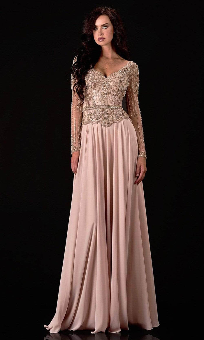Terani Couture 2111M5268 - Scalloped A-Line Formal Dress Mother of the Bride Dresses 20 / Champagne