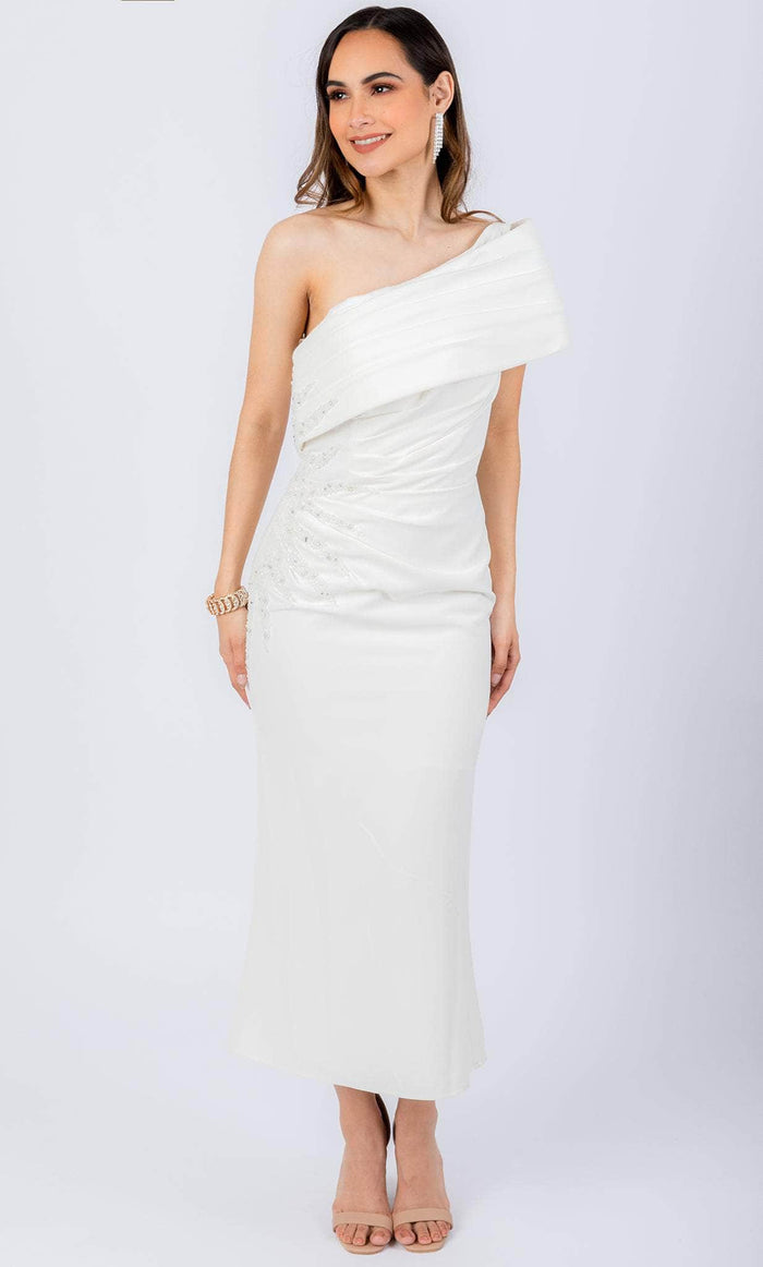 Terani Couture 232C1106 - Asymmetrical Sheath Cocktail Dress Special Occasion Dress 00 / White