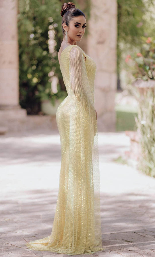 Terani Couture 232E1209 - Beaded Asymmetric Evening Gown With Cape