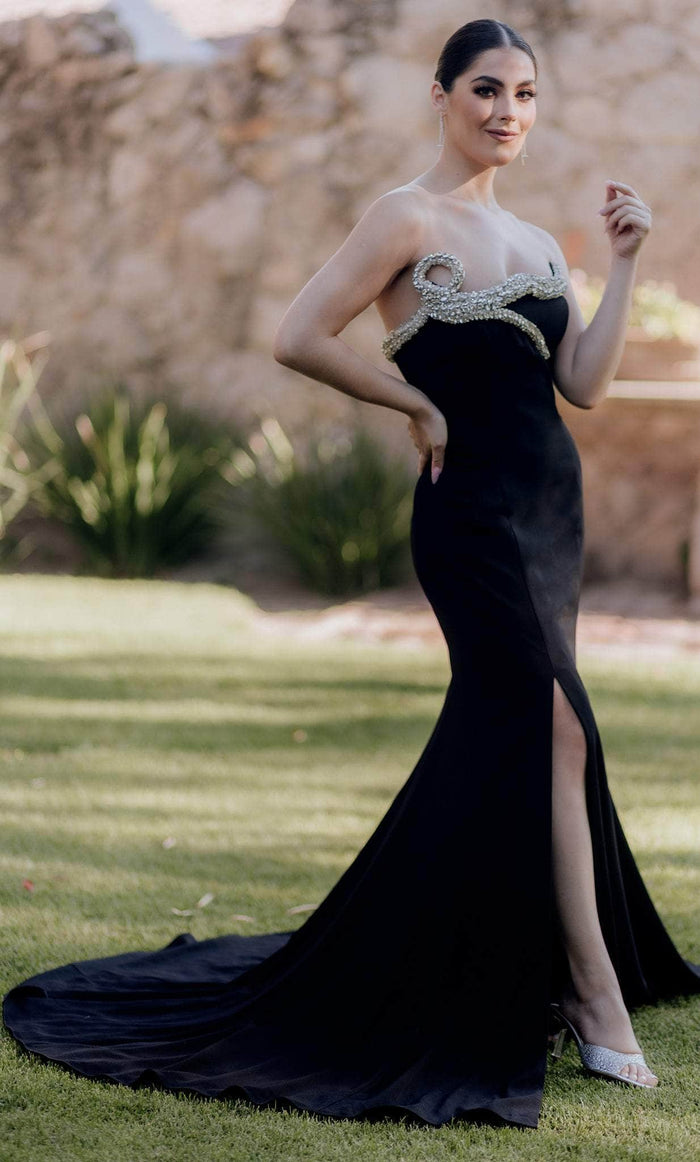 Terani Couture 232E1296 - Gleaming Beaded Neckline Strapless Evening Dress Special Occasion Dress 00 / Black