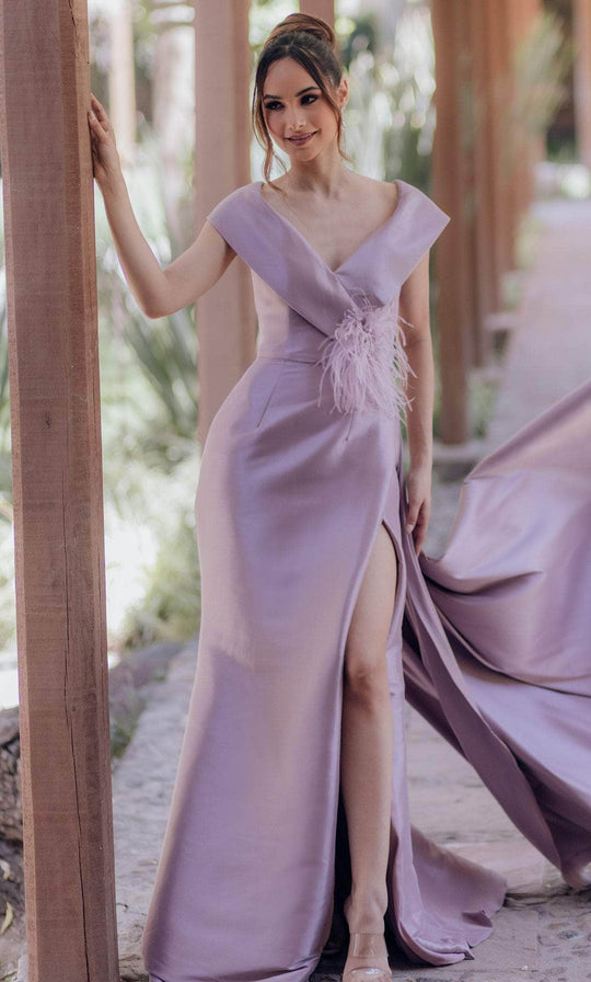 Terani Couture 232M1534 - Cap Sleeve Feather Accent Evening Gown