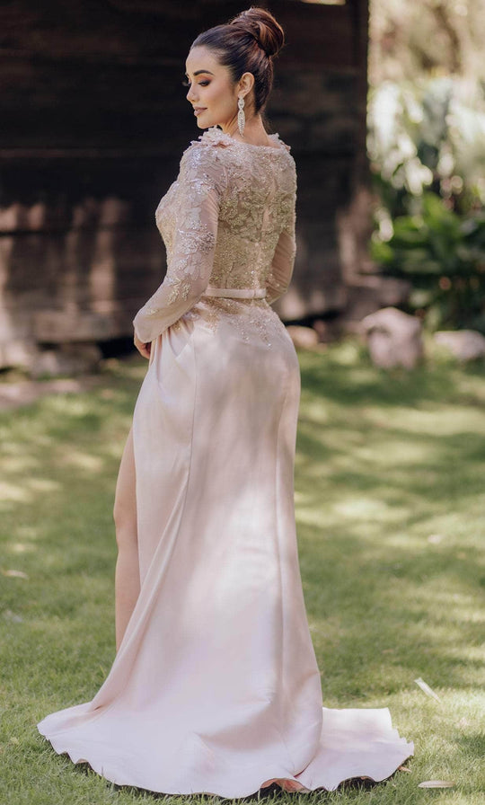 Terani Couture 232M1557 - Long Sleeve High Slit Evening Gown