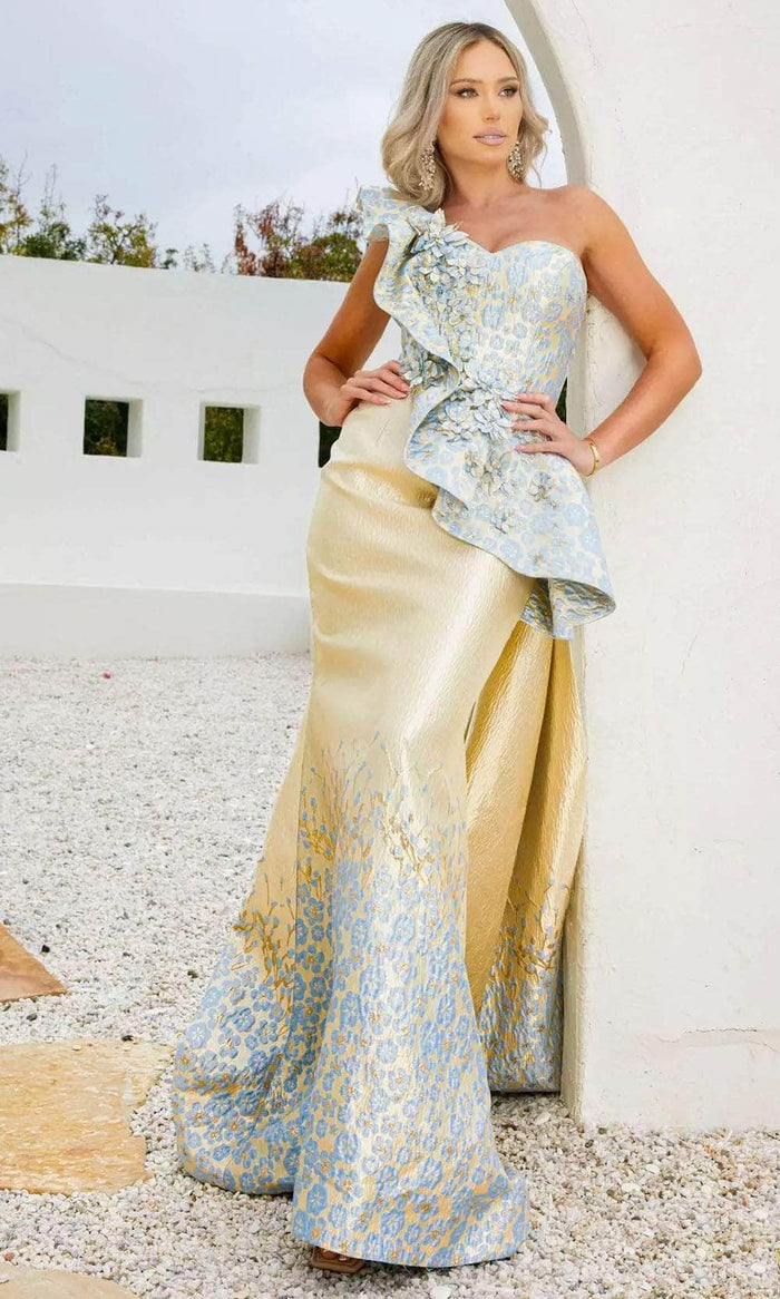 Terani Couture 241E2402 - Floral Ruffle Evening Dress Evening Dresses 00 / Blush Gold