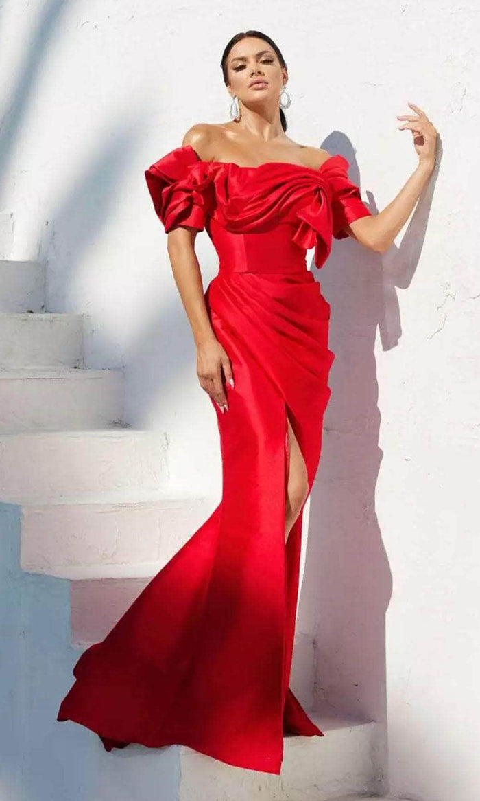 Terani Couture 241E2413 - Draped Mermaid Evening Dress Evening Dresses 00 / Red