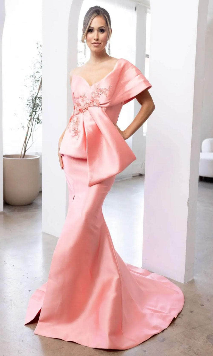 Terani Couture 241E2468 - Applique bow Evening Dress Evening Dresses 00 / Coral