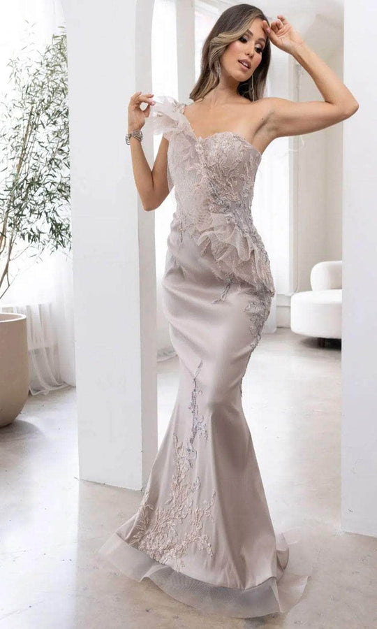 Terani Couture 241E2485 - One-Sleeve Embroidered Evening Dress