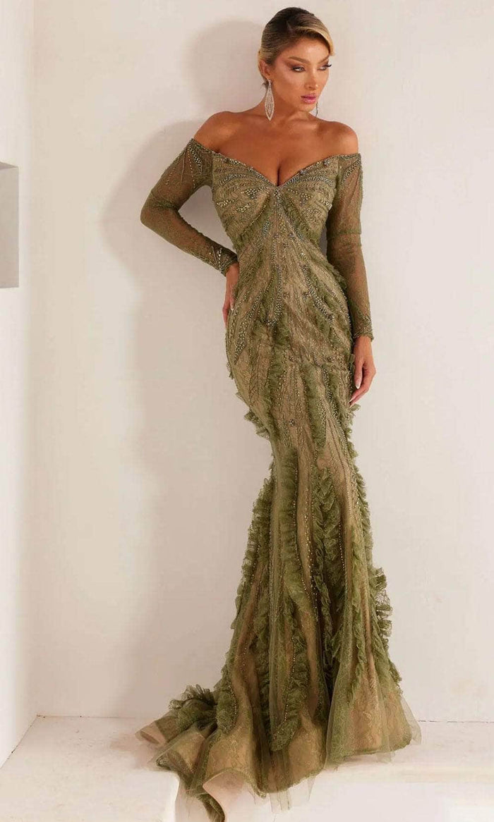 Terani Couture 241GL2628 - Off-Shoulder Long Sleeve Evening Dress