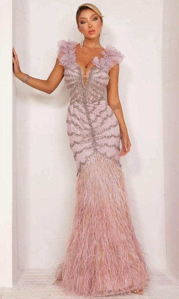 Terani Couture 241GL2630 - Beaded V-Neck Prom Dress Prom Dresses 00 / Lilac