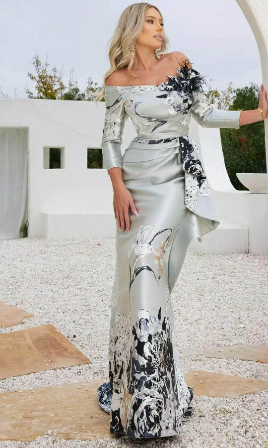 Terani Couture 241M2715 - Off-Shoulder Quarter Sleeve Evening Dress